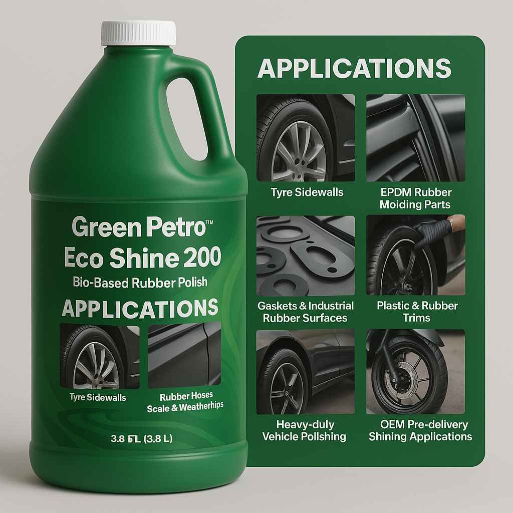 Eco Shine 200 – Bio-Based Rubber Polish applied on EPDM rubber tyre