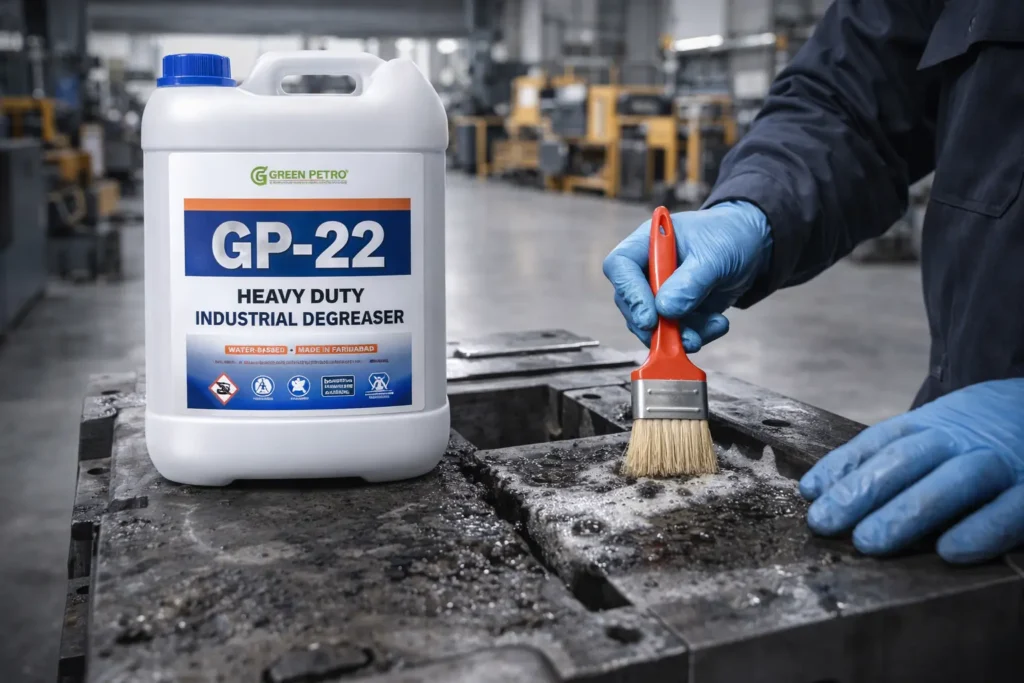 technician applying heavy duty industrial degreaser on machinery surface