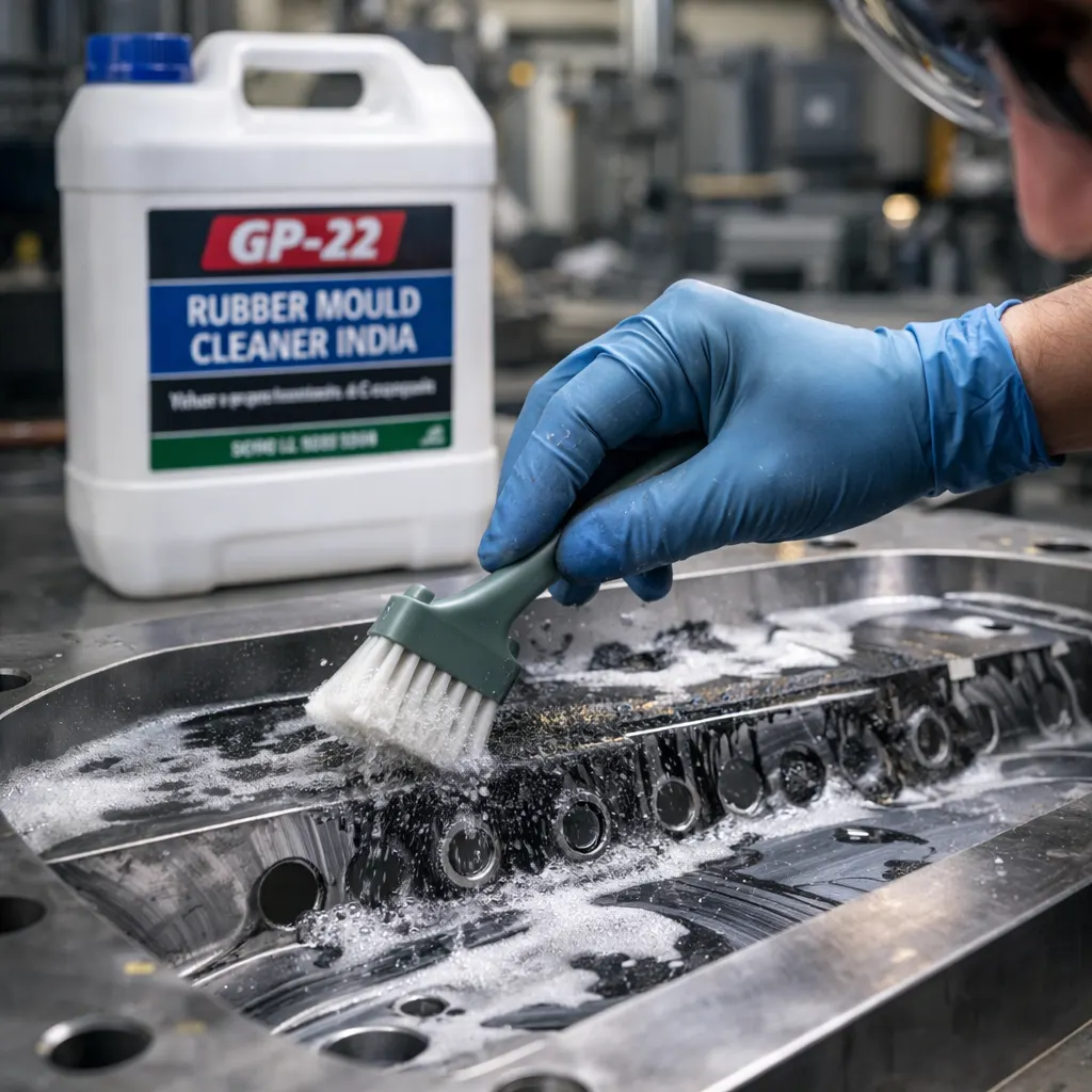 Rubber mould cleaner India GP-22 cleaning rubber mold in workshop using industrial degreaser